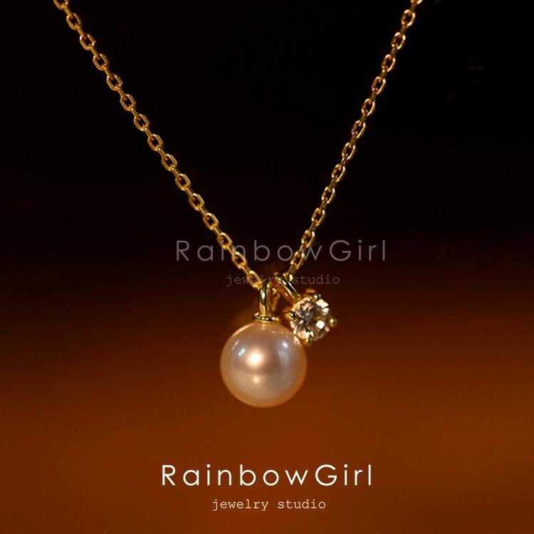 RainbowGirl ネックレス レディース 一粒パール CZダイヤ 定番 