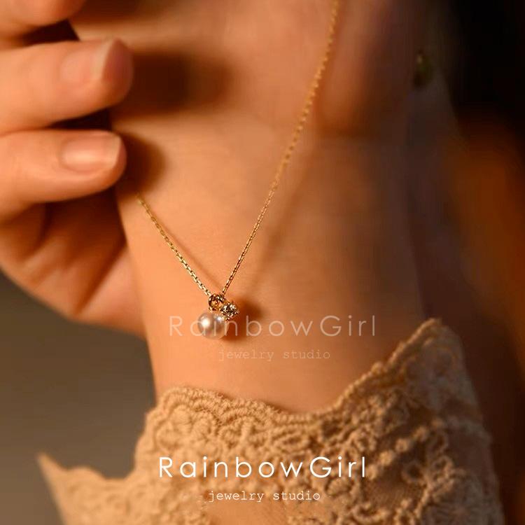 RainbowGirl ネックレス レディース 一粒パール CZダイヤ 定番