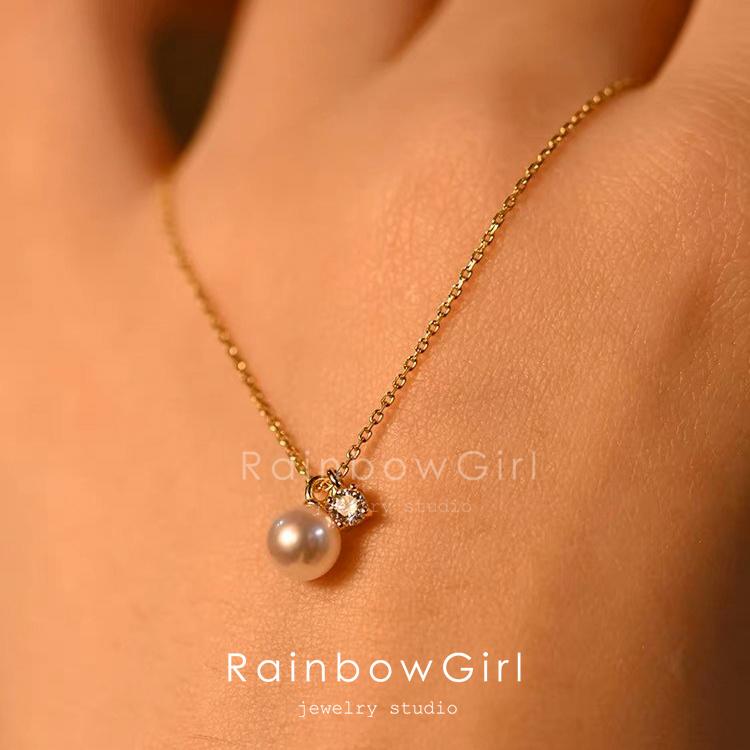 RainbowGirl ネックレス レディース 一粒パール CZダイヤ 定番 
