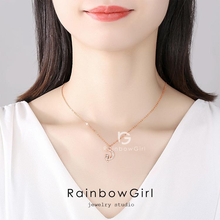 RainbowGirl ネックレス レディース 猫ペンダント 月 猫 2匹 ラブ