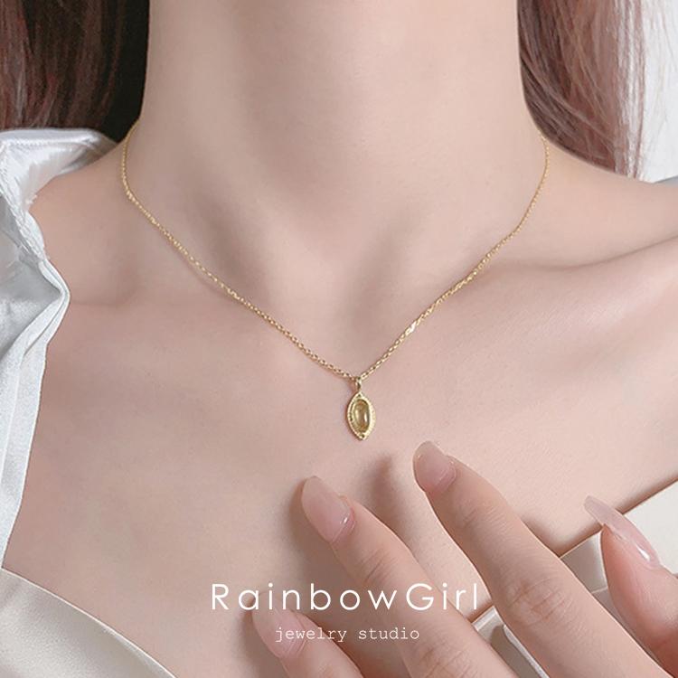 RainbowGirl ネックレス レディース しずく ペリドットカラー 緑石 8月 