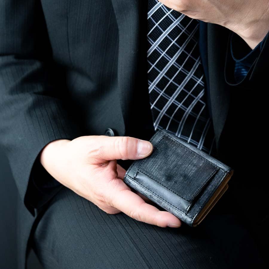 ミニ財布 三つ折り財布 メンズ ブライドルレザー 本革 革 お札おらない