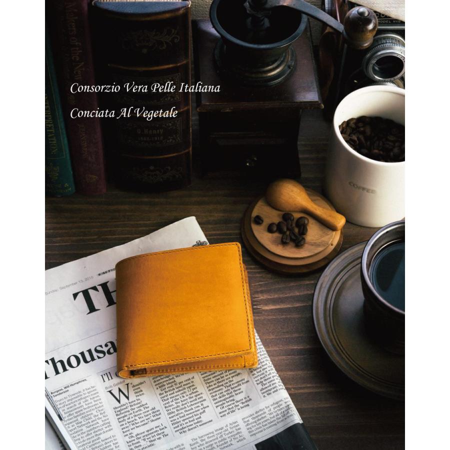 二つ折り 財布 メンズ エルバマット 本革 ヌメ革 革 コンパクト 小銭