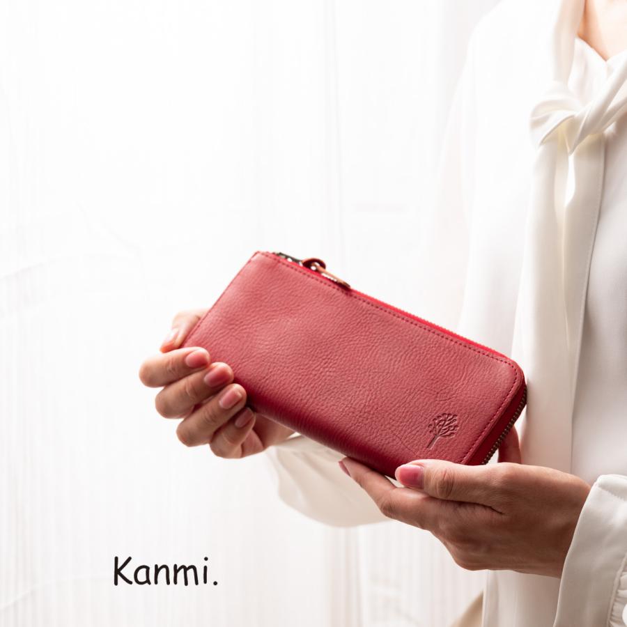 ♪♪Kanmi カンミ 未使用 レザー 牛革 長財布  レッド 長財布 L字ファスナー レディース kanmi 財布 カンミ 本革 レザー 革