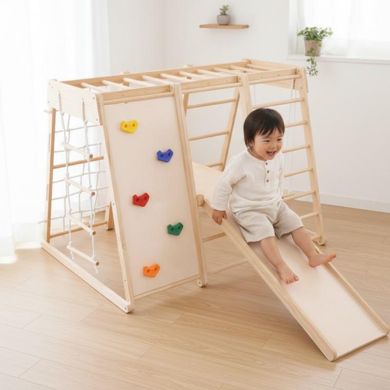 木製キッズプレイジム ベビージム 室内遊具 アスレチック すべり台