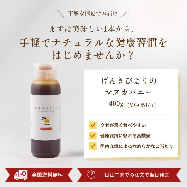 BeeMe マヌカハニー MGO514+ UMF15+ げんきびよりのマヌカハニー400g