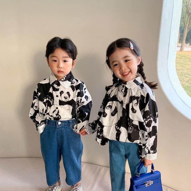 長袖トップス 子供服 女の子 男の子 長袖シャツ ブラウス 韓国子供服 人気 パンダ柄 専門店では