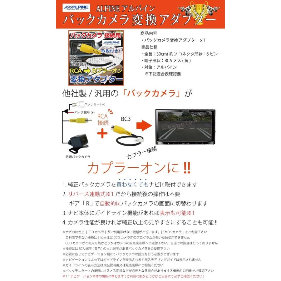 ビッグX 2012年【 ALPINE アルパイン バックカメラ 接続 変換