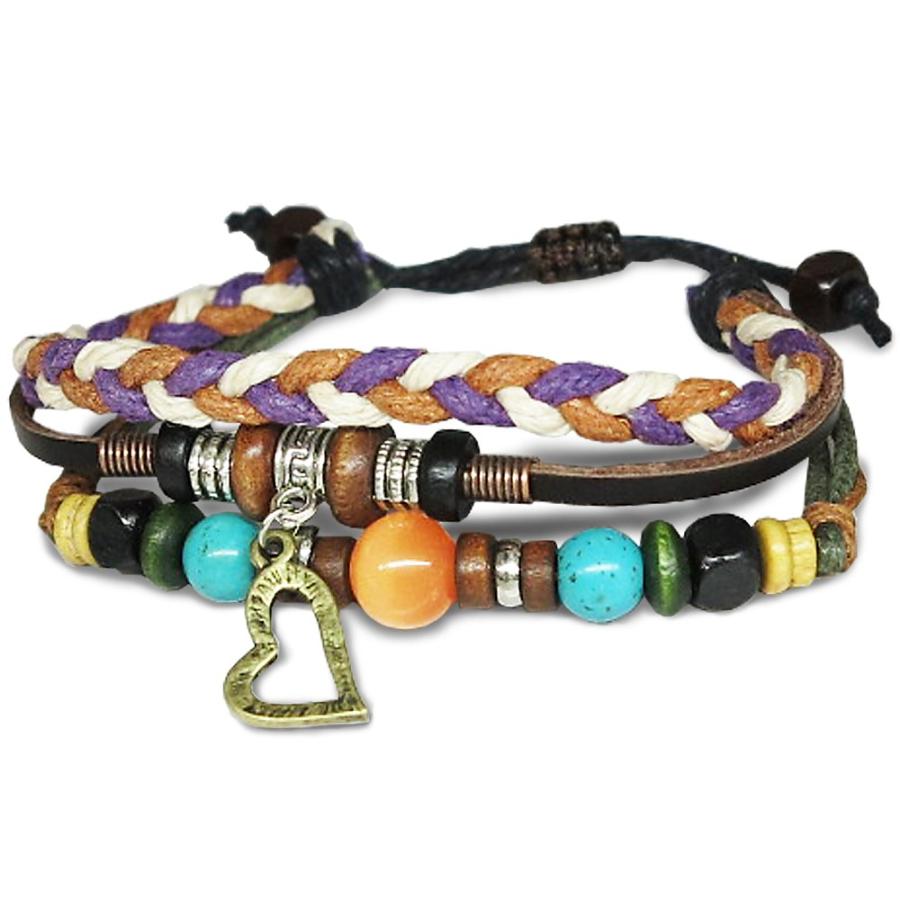 BUL31C☆本革 ブレスレット☆ハート チャーム☆フリーサイズ オシャレ