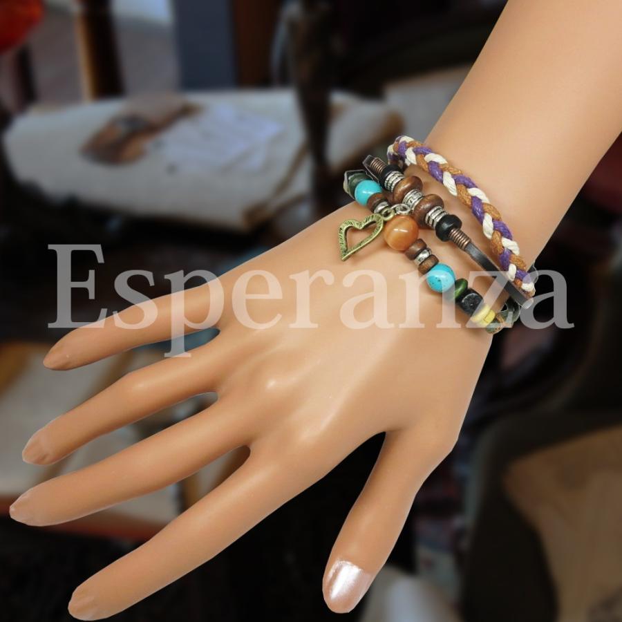 BUL31C☆本革 ブレスレット☆ハート チャーム☆フリーサイズ