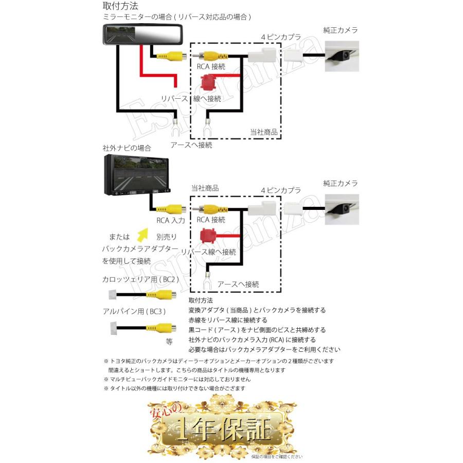 取説付 トヨタ純正 バックカメラ を他社製ナビに RCA 接続 する 変換アダプター NHZN-W57 NHDT-W57 NHDP-W57S NHDC-W57 付属カメラ｜esperanza-sky｜04