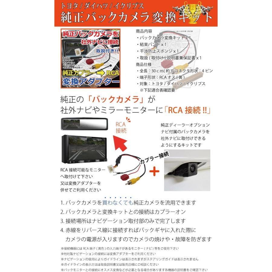 取説付 トヨタ純正 バックカメラ を他社製ナビに RCA 接続 する 変換アダプター NHZN-W60G NSCT-W61 NSCP-W61 NHZN-X61G 付属カメラ｜esperanza-sky｜03