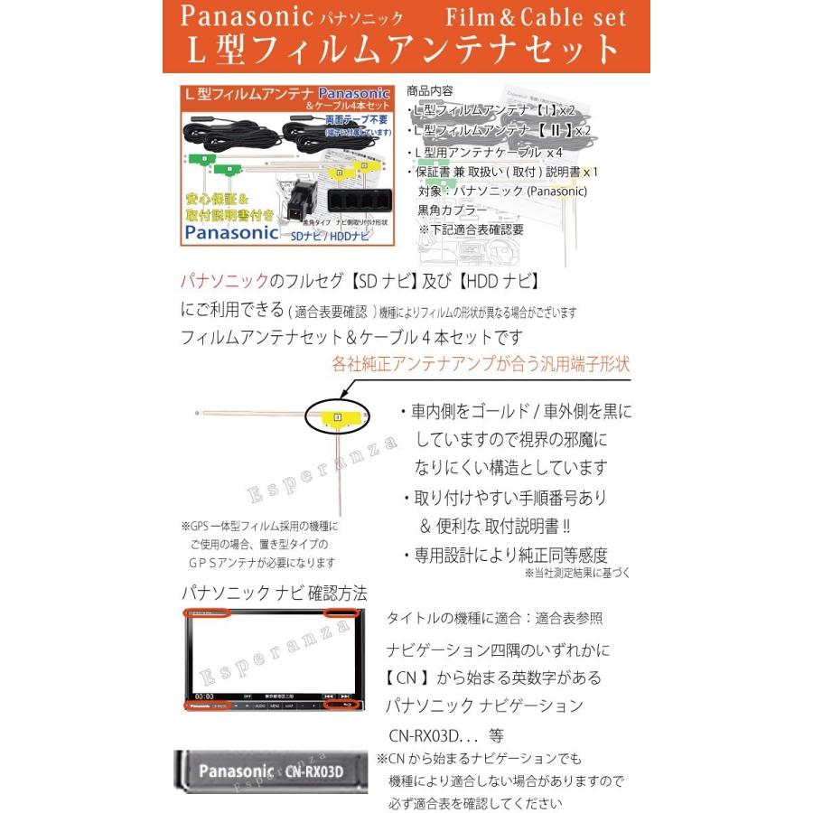 取説保証付★パナソニック CN- RE06WD RX06D RX06WD 地デジ フィルムアンテナ4枚&ケーブル4本セット両面付 ストラーダ テレビ ナビ 補修コード Panasonic｜esperanza-sky｜03