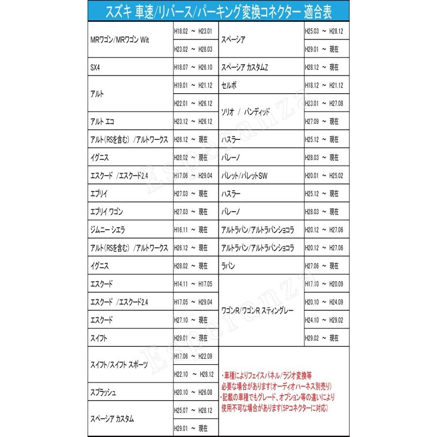 【 スペーシア 車速 接続 変換 コネクター 5P】 H25.03-H28.12 パナソニック アルパイン パイオニア 取り付け スズキ スピード リバース バック パーキング｜esperanza-sky｜05