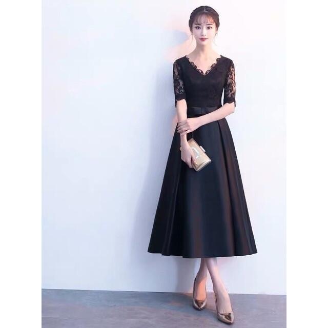 パーティードレス ワンピースドレス 袖あり 二次会 結婚式 五分袖 ミディアム レース フレア 膝丈 上品 ミディアム丈 Ida リラークショップ 通販 Yahoo ショッピング