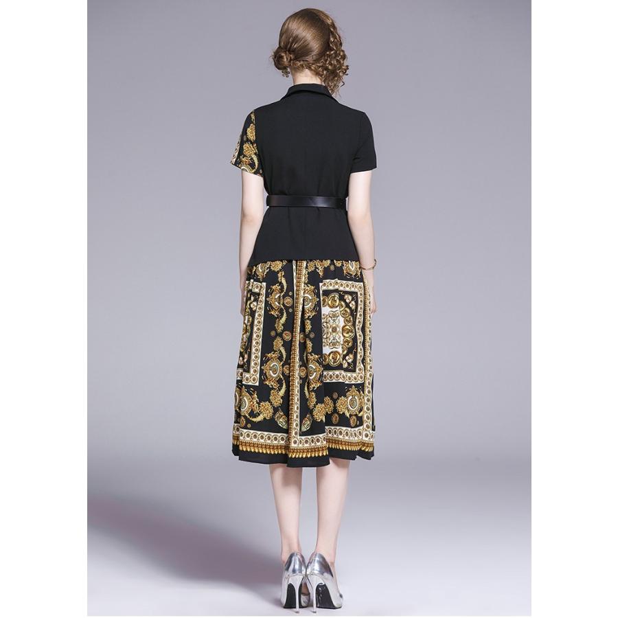 パーティドレス スカーフ柄 ワンピース フレアスカート 半袖 結婚式 披露宴 大人 エレガント 個性的 二次会 上品 お呼ばれ オープンカラー Lemo リラークショップ 通販 Yahoo ショッピング