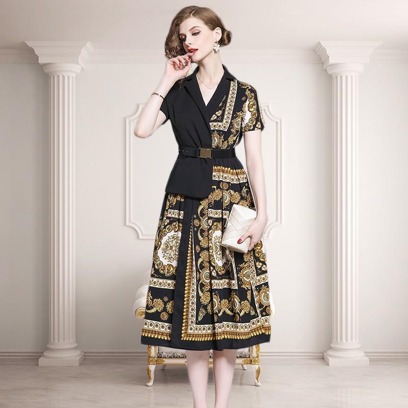 パーティドレス スカーフ柄 ワンピース フレアスカート 半袖 結婚式 披露宴 大人 エレガント 個性的 二次会 上品 お呼ばれ オープンカラー Lemo リラークショップ 通販 Yahoo ショッピング