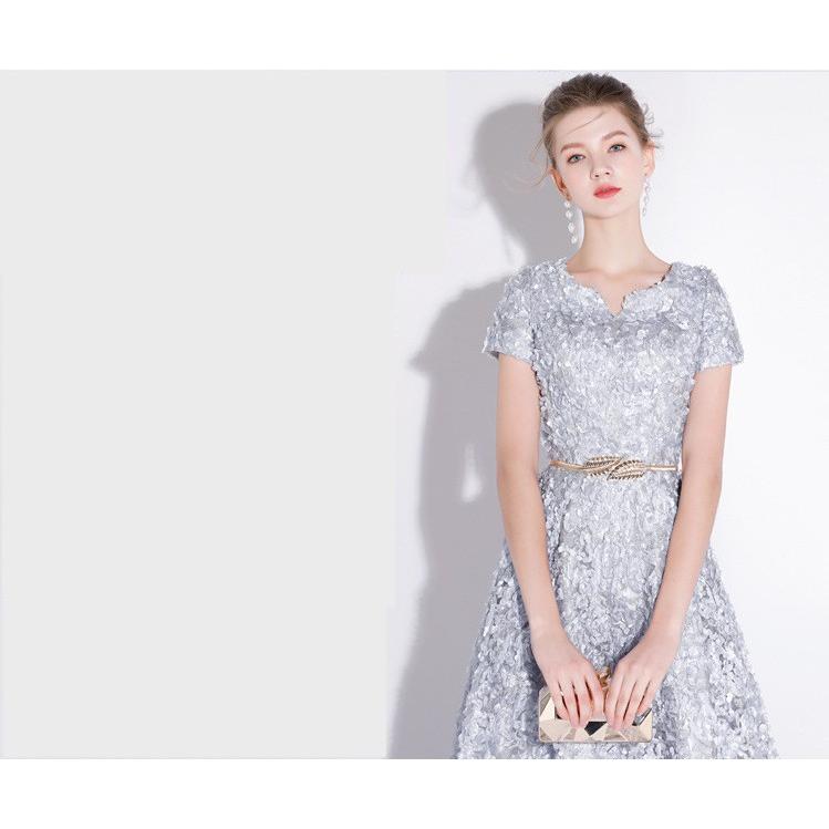 パーティードレス ロングワンピース マキシ丈 半袖 袖あり 花柄 金ベルト 結婚式 披露宴 二次会 コンサート 演奏会 上品 清楚 お呼ばれ Lemo リラークショップ 通販 Yahoo ショッピング