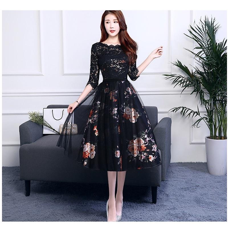 パーティードレス ワンピース 花柄 レース 結婚式 二次会 披露宴 演奏会 発表会 舞台衣装 Aライン 上品 お呼ばれ ミモレ丈 Poji リラークショップ 通販 Yahoo ショッピング
