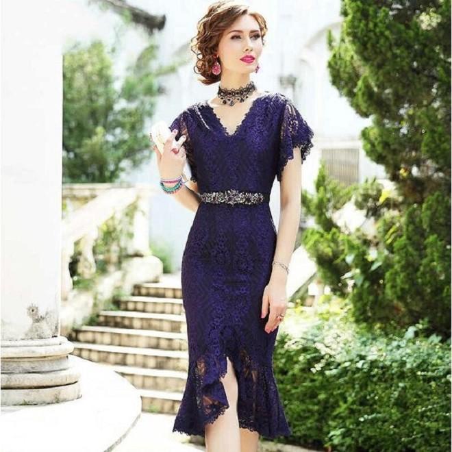 フォーマルドレス パーティードレス ワンピース 半袖 レース ミディアム 丈 タイト 結婚式 二次会 披露宴 食事会 Poji リラークショップ 通販 Yahoo ショッピング