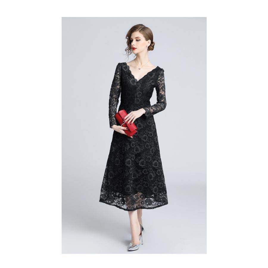 フォーマルドレス ワンピース 長袖 レース ロング丈 Vネック ミセス パーティードレス 結婚式 二次会 お呼ばれ 披露宴 演奏会 Poji リラークショップ 通販 Yahoo ショッピング