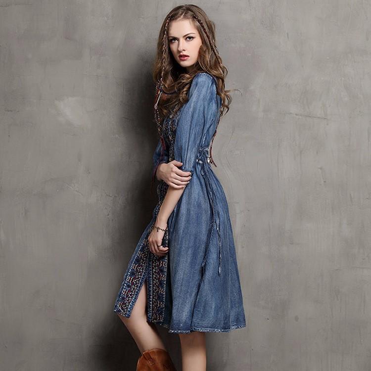 デニムワンピ 五分袖 秋服 秋コーデ ボヘミアン エスニック シャツワンピース おしゃれ 膝丈 Wata リラークショップ 通販 Yahoo ショッピング