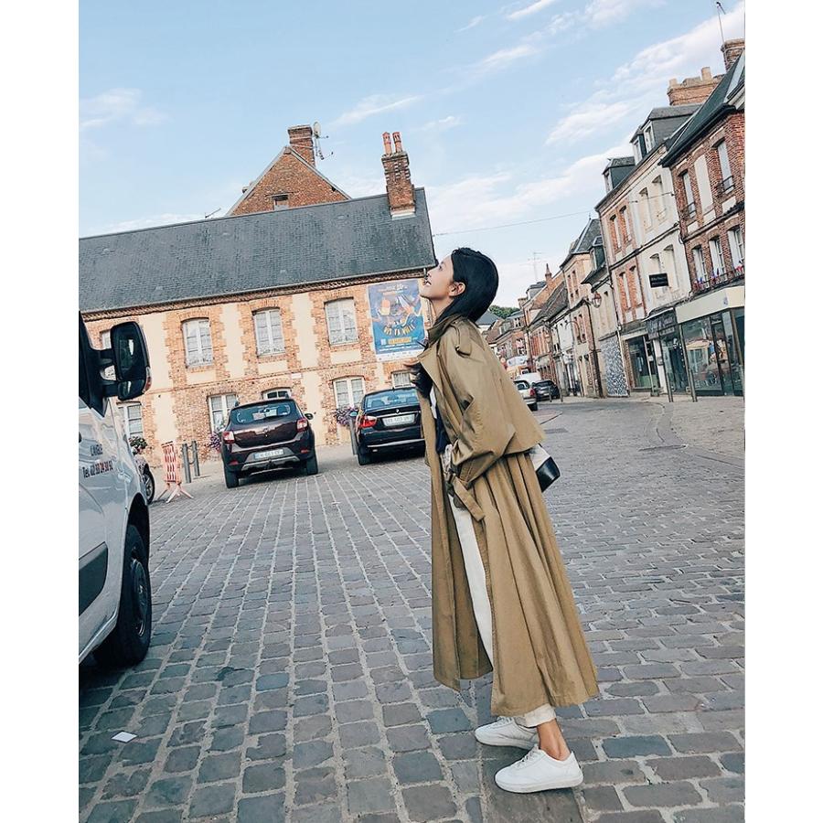 トレンチコート レディース 就活 通勤 ロング丈 膝下 ウエストベルト付き Vネック スプリングコート Wata リラークショップ 通販 Yahoo ショッピング