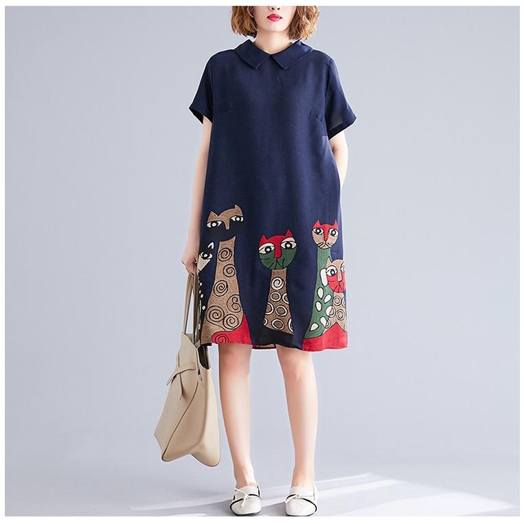 半袖 ワンピース 柄物 柄 おしゃれ レディース Aライン 春 夏 襟付き シャツワンピ 膝丈 ゆったり 大きめ 刺繍 Yasu リラークショップ 通販 Yahoo ショッピング