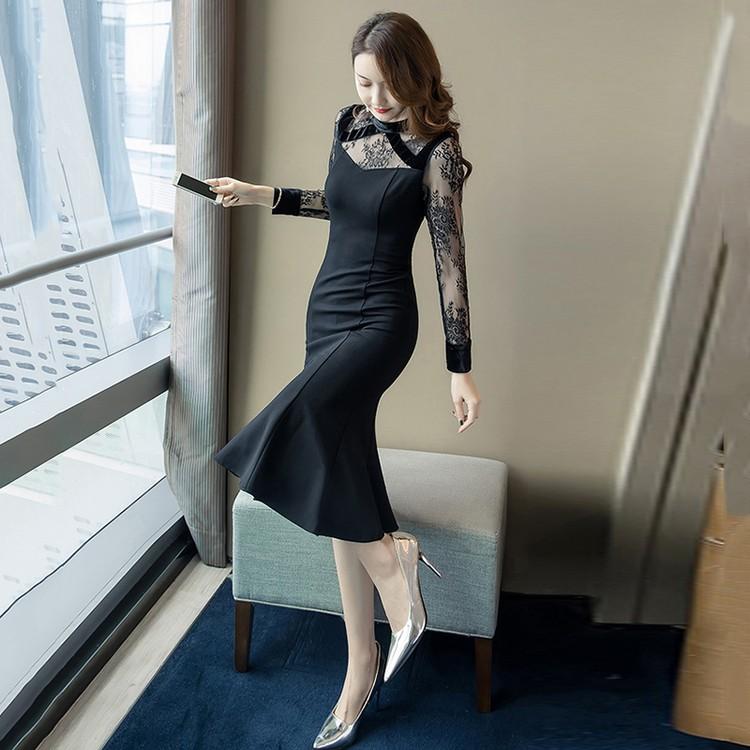 秋 ワンピース フィッシュテール ペプラム ワンピ スリム タイト お洒落 大人 シック セクシー エレガント 長袖 レース ひざ丈 Yasu リラークショップ 通販 Yahoo ショッピング