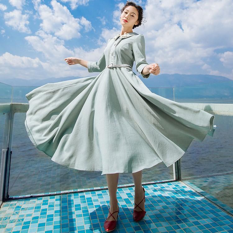 ワンピース 春 夏 サマー ７分袖 襟付き お洒落 ロング丈 ハイウエスト ロングワンピース ドレス プチプラ お呼ばれ Yasu リラークショップ 通販 Yahoo ショッピング