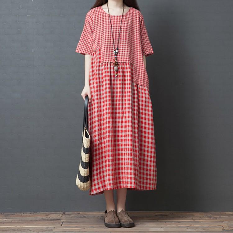 夏 ワンピース シャツワンピース チェックワンピ チェック柄 ロング丈 半袖 カジュアル 大人 ミモレ丈 ロング丈 Yasu リラークショップ 通販 Yahoo ショッピング