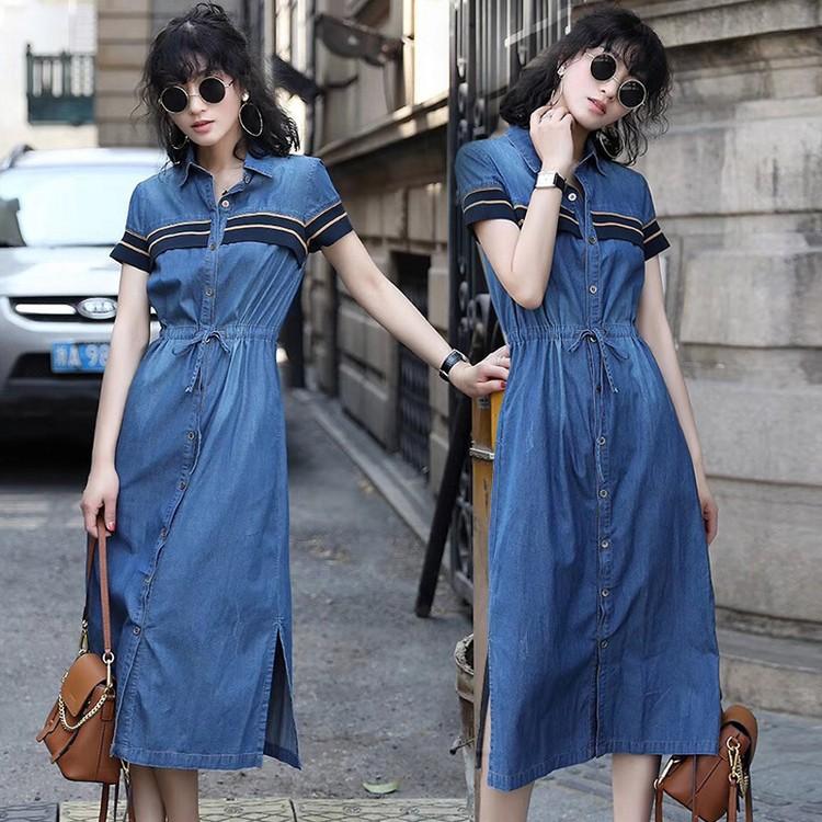 春 秋 ワンピース デニムワンピ デニム 半袖 大人 上品 綺麗め スリット ハイウエスト ロングドレス ロングワンピース ミモレ丈 Yasu リラークショップ 通販 Yahoo ショッピング