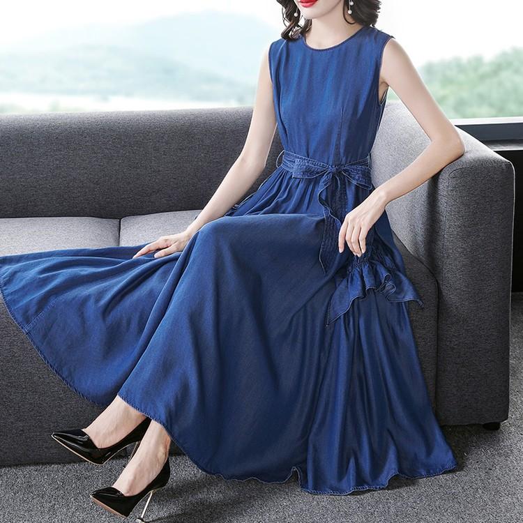 夏 ワンピース ノースリーブ テンセル デニム デニムワンピース 薄手 お洒落 綺麗め ロングワンピース ロング丈 Yasu0511 リラークショップ 通販 Yahoo ショッピング