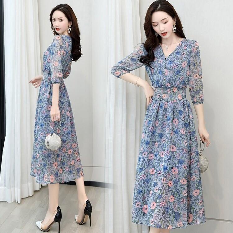 春 ｖネック シフォンワンピース ワンピース 花柄 ７分袖 安い 可愛い ドレス おしゃれ 大人 ミモレ丈 柄物 フェミニン 甘い Yasu リラークショップ 通販 Yahoo ショッピング