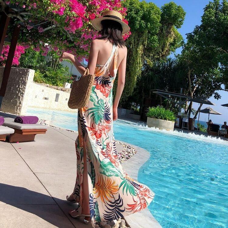 サマードレス 安い 可愛い バカンス ドレス リゾート 海 ビーチ 夏 ワンピース 大人 ロング 花柄 ハワイアン スリット ホルターネック Yasu0529 リラークショップ 通販 Yahoo ショッピング