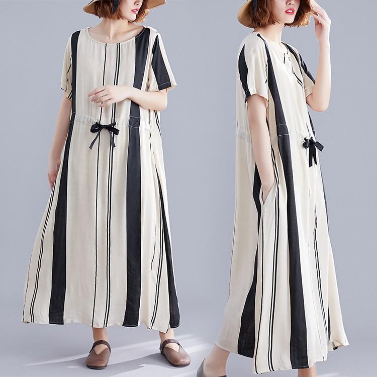 夏 ワンピース 安い 可愛い リネン お洒落 体型カバー ストライプ ロング丈 ゆったり お洒落 大人カジュアル サマードレス Yasu リラークショップ 通販 Yahoo ショッピング