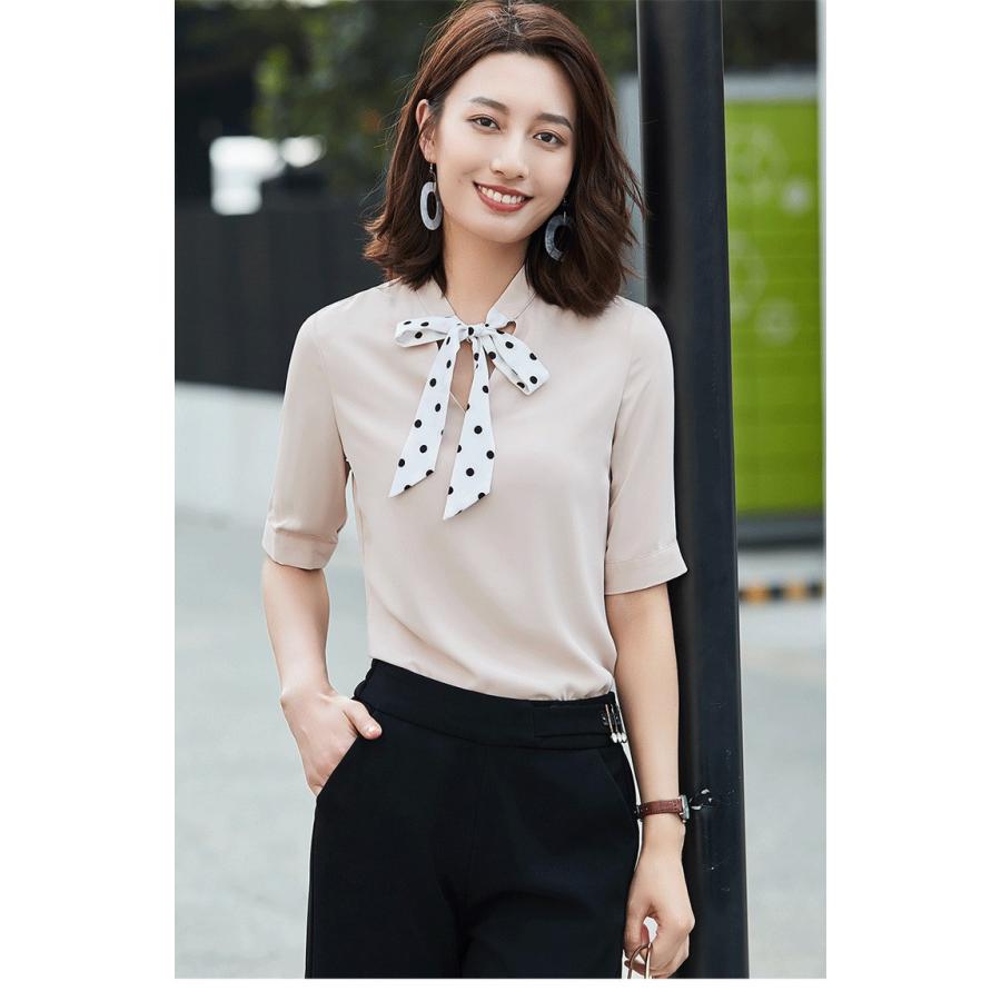 シフォンシャツ ブラウス シャツ レディース リボンタイ ５分袖 半袖 ｏｌ 通勤 ビジネス 夏 リボン 綺麗め 安い 可愛い Yasu リラークショップ 通販 Yahoo ショッピング