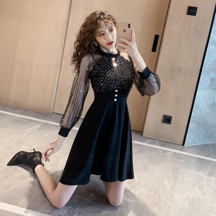 ワンピース 長袖 レディース シースルー フレアスカート ミニ丈 ミニワンピース セクシー 秋 冬 パーティー 美シルエット フォーマル Yasu リラークショップ 通販 Yahoo ショッピング