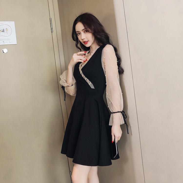 春 秋 ミニ丈 ワンピース ワンピ 綺麗め 安い 可愛い レディース Vネック シースルー パーティー ドレス フレアスカート 美シルエット Yasu リラークショップ 通販 Yahoo ショッピング