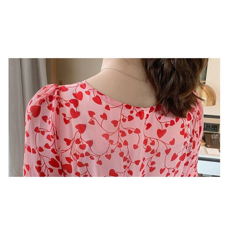 レディース ワンピース 安い 可愛い 5分袖 半袖 夏 ハート プリント ロング丈 ロングワンピース お洒落 大人可愛い フェミニン Aライン Yasu リラークショップ 通販 Yahoo ショッピング