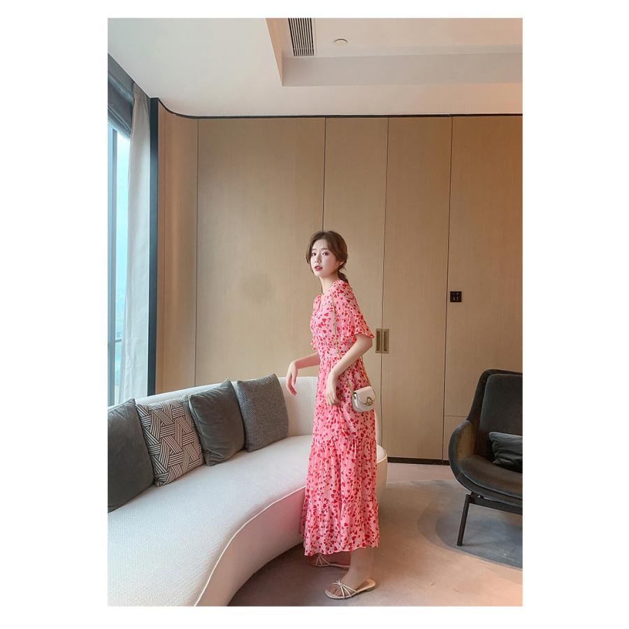 レディース ワンピース 安い 可愛い 5分袖 半袖 夏 ハート プリント ロング丈 ロングワンピース お洒落 大人可愛い フェミニン Aライン Yasu リラークショップ 通販 Yahoo ショッピング