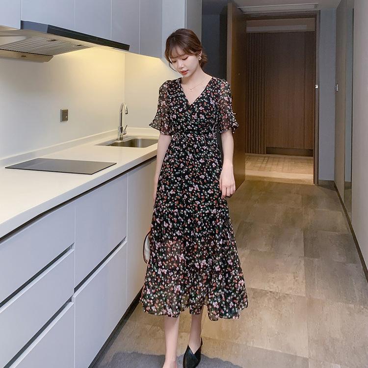 ワンピース ロング丈 安い 可愛い 花柄 袖 フリル ロングワンピース お洒落 5分袖 半袖 プリント 大人可愛い フェミニン デート Yasu リラークショップ 通販 Yahoo ショッピング