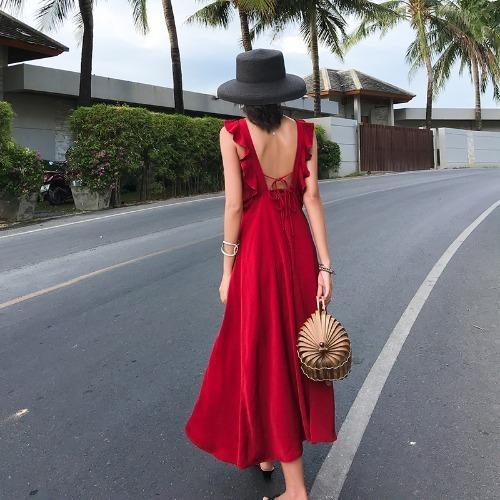 サマードレス 安い 可愛い ワンピース オープンバック 夏 海 ビーチ セレブ ロング丈 ロングワンピース フレア ハイウエスト ノースリーブ Yasu リラークショップ 通販 Yahoo ショッピング