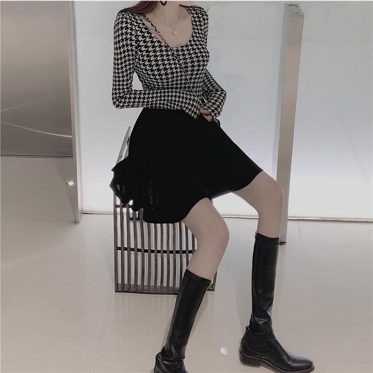 ワンピース 安い 可愛い7長袖 ミニ丈 ミニワンピース 千鳥格子 フレアスカート ハイウエスト お洒落 大人 春 夏 セクシー デート Yasu リラークショップ 通販 Yahoo ショッピング