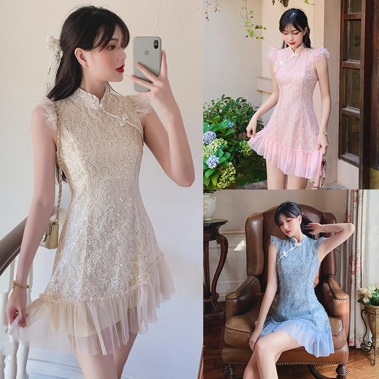 チャイナドレス ワンピース 安い 可愛い レース フリル キャバ ナイトクラブ パーティー 2次会 ミニ丈 フェミニン セクシー 半袖 Yasu リラークショップ 通販 Yahoo ショッピング