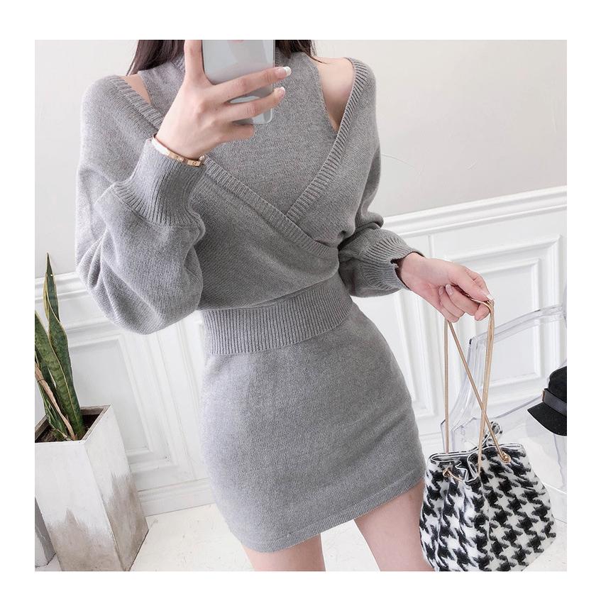 ワンピース 秋 冬 ミニ丈 長袖 ニット セットアップ スーツ ツーピース タイトスカート トップス Yasu0340 リラークショップ 通販 Yahoo ショッピング