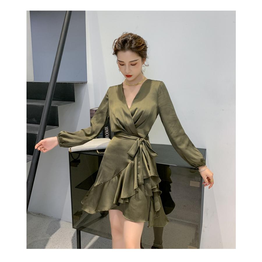 ワンピース 長袖 安い 可愛い ミニ丈 ラップ フリル Aライン ミニワンピース ワンピ お出かけ お呼ばれ セクシー 安い 可愛い Yasu リラークショップ 通販 Yahoo ショッピング