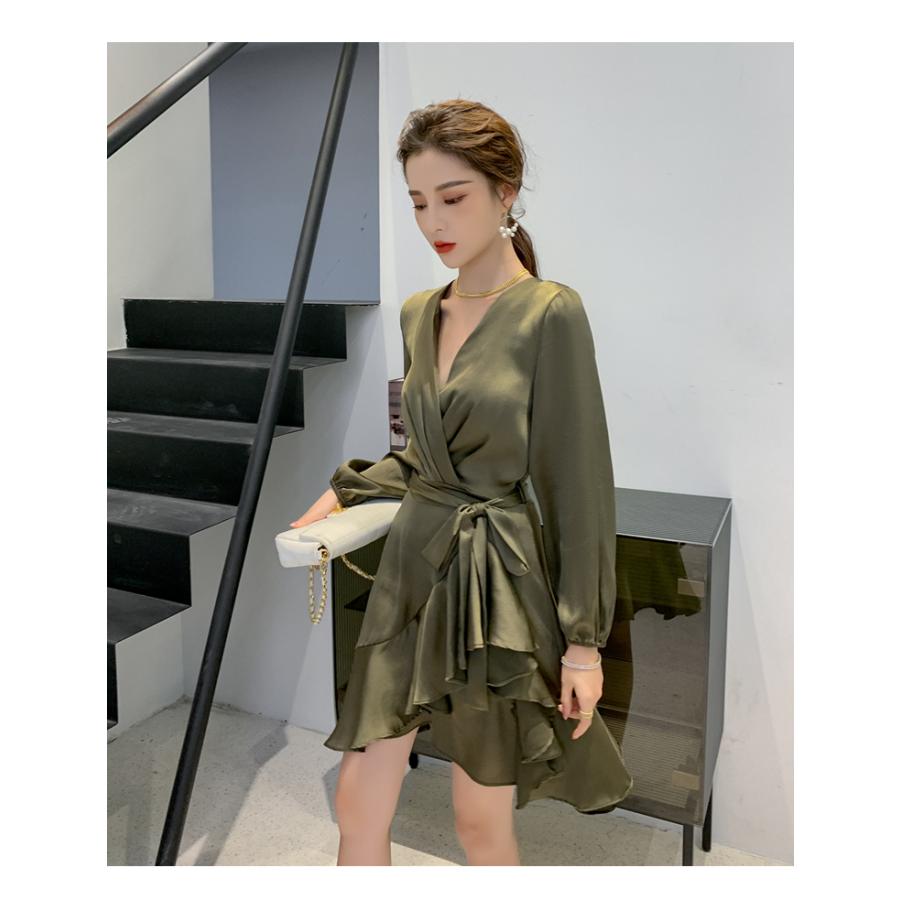 ワンピース 長袖 安い 可愛い ミニ丈 ラップ フリル Aライン ミニワンピース ワンピ お出かけ お呼ばれ セクシー 安い 可愛い Yasu リラークショップ 通販 Yahoo ショッピング