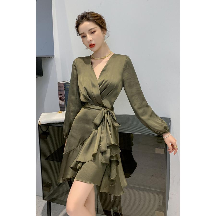 ワンピース 長袖 安い 可愛い ミニ丈 ラップ フリル Aライン ミニワンピース ワンピ お出かけ お呼ばれ セクシー 安い 可愛い Yasu リラークショップ 通販 Yahoo ショッピング