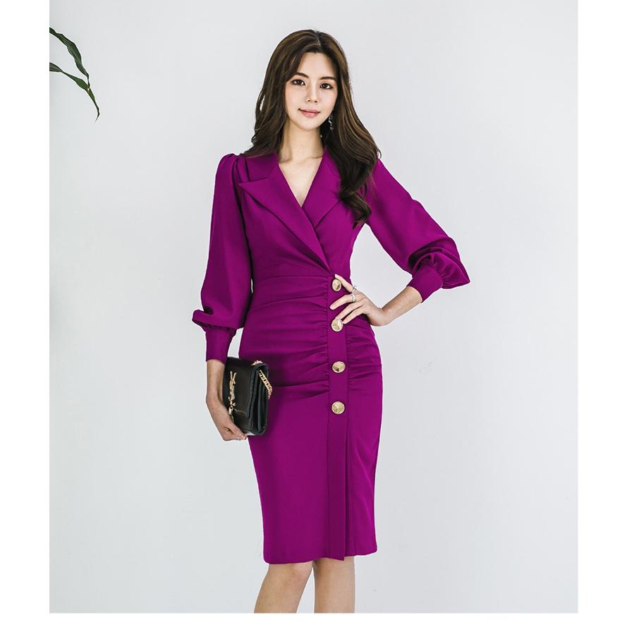 ワンピース 長袖 ひざ丈 レディース パフスリーブ パープル 上品 エレガント パーティー 食事会 お出かけ お呼ばれ Yasu1230 リラークショップ 通販 Yahoo ショッピング